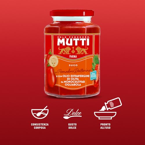 MUTTI - Sugo con pomodoro Datterino e Olio Extra Vergine d'Oliva da Monocultivar Ogliarola, 400g, Confezione da 6 unità