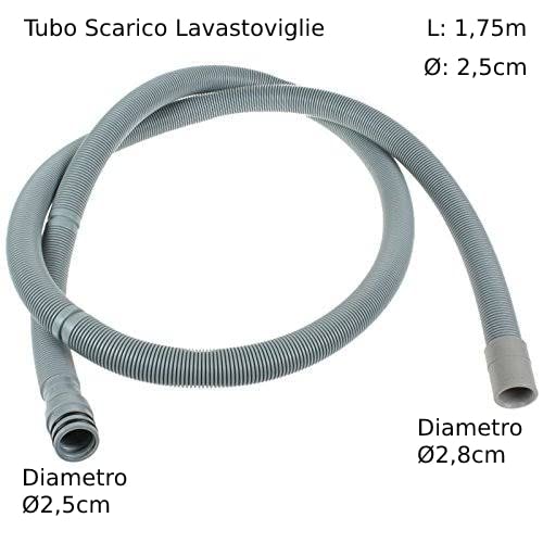 CG94 Tubo di Scarico per Lavastoviglie Universale L 1,75m e Ø 2,5cm - Compatibile Con Ariston, Indesit