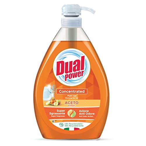 Dual Power Piatti Gel Limone, Detergente Piatti Concentrato ad Elevato Potere Sgrassante, Ideale per Stoviglie Incrostate, Azione Anti Odore, Made in Italy