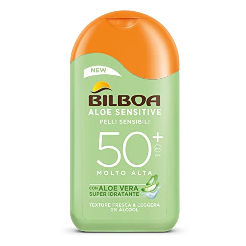 Bilboa, Protezione Solare Corpo Aloe Sensitive SPF 50+, Latte Solare Alta per Pelli Sensibili, Formula con Aloe Vera, Senza Alcool, Dermatologicamente Testato, 200 ml