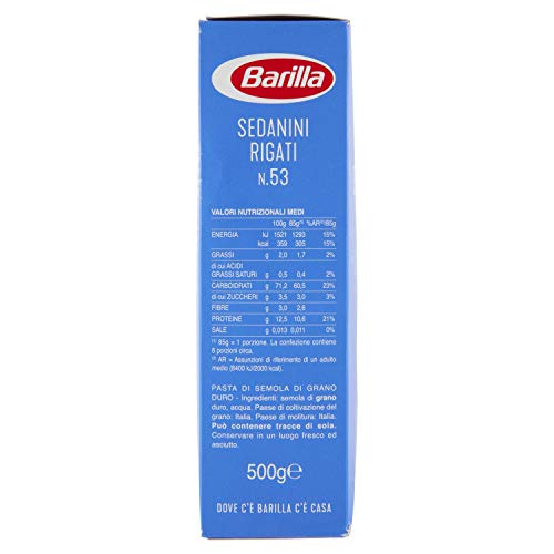 Barilla - Sedanini Rigati, Pasta Di Semola Di Grano Duro, Cottura 12 Minuti - 6 pezzi da 500 g [3 kg]