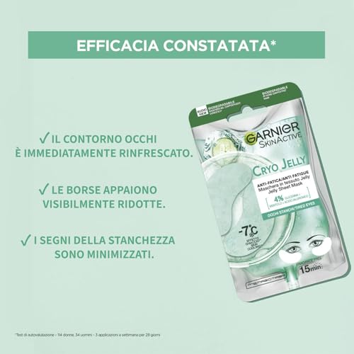 Garnier SkinActive Maschera Occhi Hyaluronic Cryo Jelly, Anti-Fatica con Acido Ialuronico, Mentolo e Glicerina, Formula Effetto Ghiaccio, 5 g