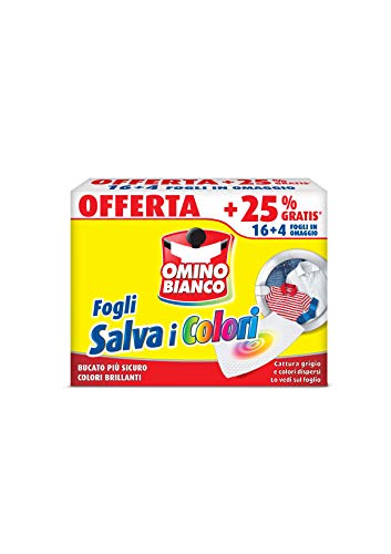 Omino Bianco - Fogli Salva Colore, Struttura a Nido d'Ape, Catturano il Grigio e i Colori Dispersi nel Lavaggio, 16 Pezzi + 4 Omaggio