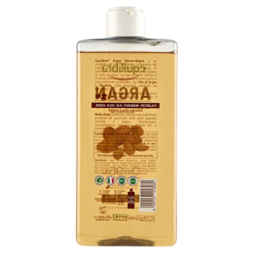 Equilibra Argan Dermo-Bagno, Gel-Doccia ad Azione Idratante, Emolliente e Vellutante, per una Pelle Pulita e Profumata, Con Olio di Argan e Glicerina, 400 ml