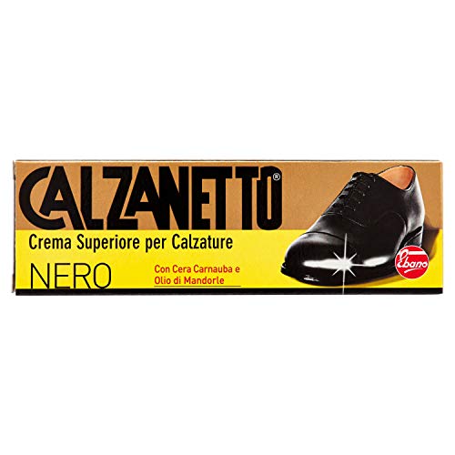 Calzanetto - Crema Superiore per Calzature Con Cera Carnauba e Olio di Mandorle, 50 ML, Colore Nero - [confezione da 6]