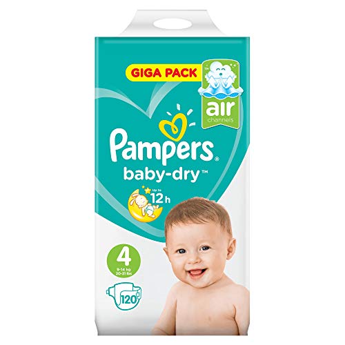 Pampers, misura 4, 9 – 14 kg, Mega Plus, confezione 120 pezzi