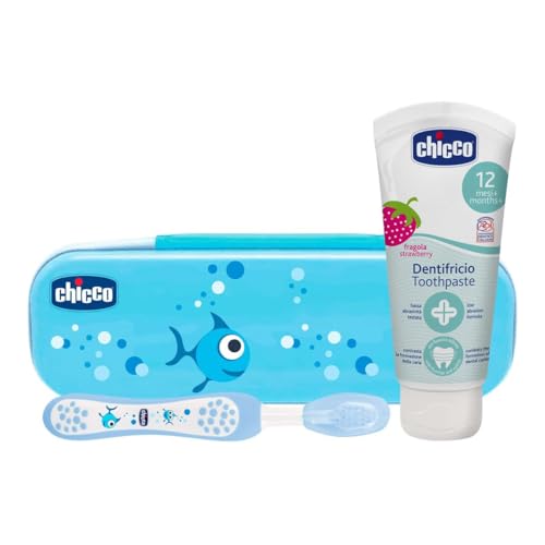 Chicco Set 2 Spazzolini da Denti per Bambini con Ventosa, Testina Arrotondata, Setole Morbide Delicate su Gengive e Dentini, Ampio Manico Antiscivolo, Coprisetole Incluso, 2 Pezzi, Bimbo