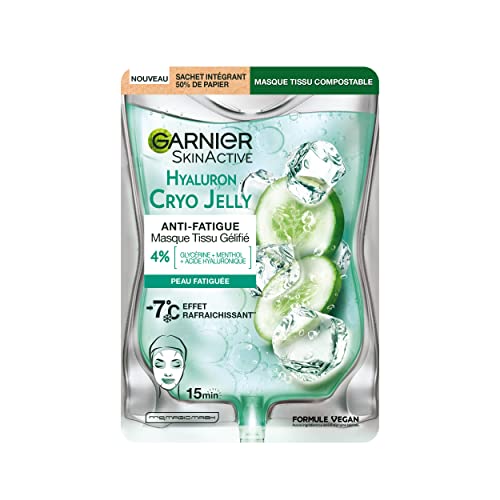 GARNIER Skin Active - Maschera viso in tessuto gelizzato Hyaluron Cryo Jelly - Anti-Fatigue & Effetto rinfrescante - Glicerina, Mentolo & Acido Ialuronico - Vegan & Cruelty Free - Pelli stanchi - x1