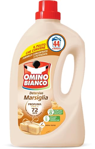 Omino Bianco - Detersivo Lavatrice Liquido, 44 Lavaggi, Rispetta Colori e Tessuti, Fresco Profumo con Essenza Cuore di Marsiglia, 1760 ml