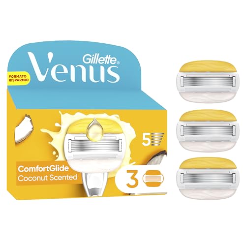 Gillette Venus Comfortglide LAMETTE RICAMBIO per RASOIO DONNA Cocco Plus Olaz, Lamette (da 5 Lame), per una Rasatura Liscia e Profonda, Skin Cushion con Idratante Olaz, idea regalo