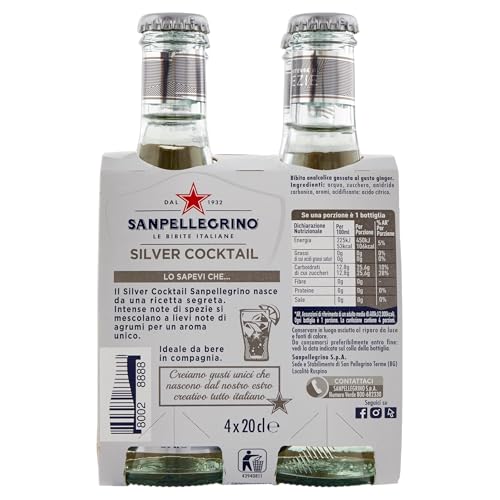BIBITE SANPELLEGRINO, Silver Cocktail, Bevanda Gassata Analcolica - 24 bottiglie in vetro da 200 ml