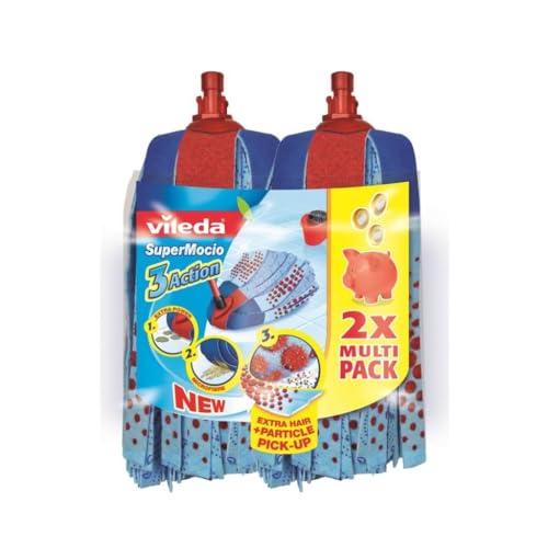 Vileda SuperMocio 3 Action XL Fiocco Ricambio, Tripla Azione Pulente, Microfibra/Poliestere, 39x40x30 cm, 2 unità
