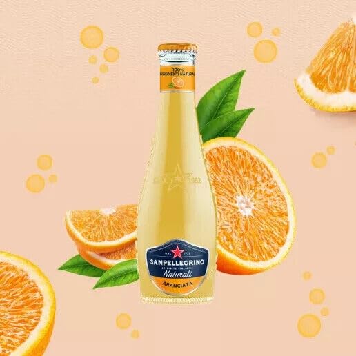 48x San Pellegrino Aranciata Naturali Bevanda Analcolica Rinfrescante con succo di Arancia italiano, Bottiglia di vetro 20cl
