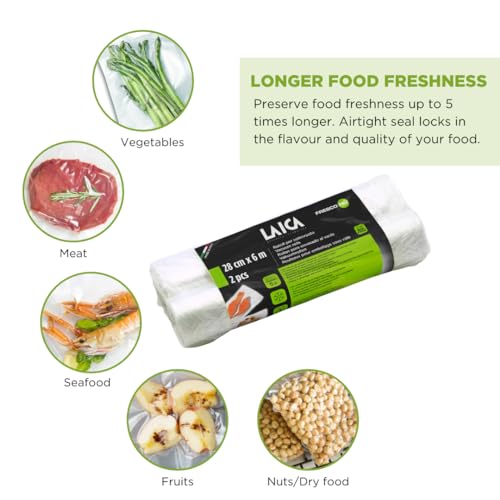 Laica VT3509 Confezione da 2 Rotoli Sottovuoto per Alimenti, Formato 28 x 600 cm