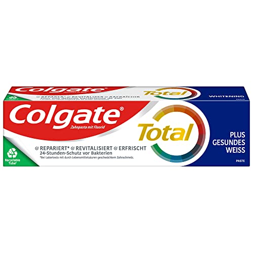 Colgate Dentifricio Total Plus Healthy White, 12 x 75 ml, protezione superiore per denti, lingua, guance e gengive