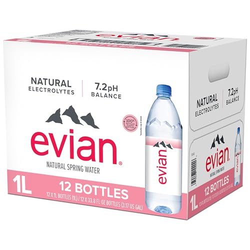Evian - Acqua di sorgente naturale (una confezione da 12 bottiglie singole, ogni bottiglia è 1 litro) acqua di sorgente filtrata naturalmente in bottiglie grandi