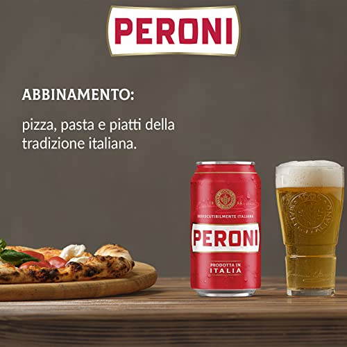 Peroni Birra, Cassa con 24 Birre in Lattina da 33 cl, 7.92 L, Birra Lager con Malto 100% Italiano dal Gusto Moderatamente Amaro, Gradazione Alcolica 4.7% Vol