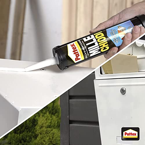 Pattex Millechiodi Esterni & Interni, Adesivo extra forte in cartuccia per montaggi esterni, Resistente colla per legno, ceramica, metallo, con presa immediata, 1x450g