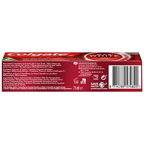 Colgate Max White One Dentifricio 12 x 75 ml, formula clinicamente testata, rimuove fino al 100% delle macchie superficiali, denti 1 tono più bianco in 1 settimana