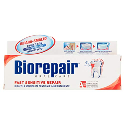 Biorepair, Fast Sensitive Repair, Dentifricio per Denti Sensibili, Protegge lo Smalto, Senza Fluoro, 75 ml - 6 Confezioni