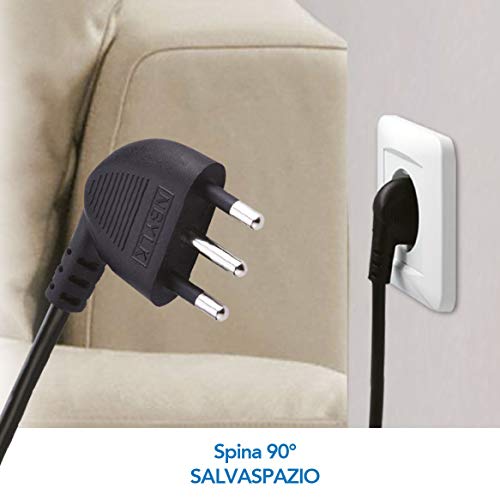 Electraline H05VV-F Prolunga elettrica con avvolgicavo, 4 prese polivalenti (schuko + 10/16A) spina grande 16A, con protezione