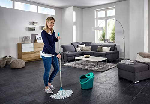 Leifheit Set Power con fibre assorbenti completo con mocio e secchio, spazzola con strisce flessibili in viscosa
