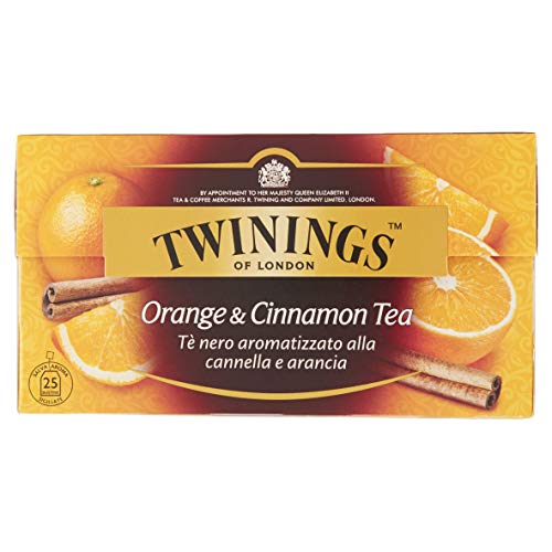 Twinings, Tè Nero Aromatizzato all'Arancia e Cannella, Sapore Avvolgente, con Caffeina, Infusi e Tisane, Confezione da 25 Filtri