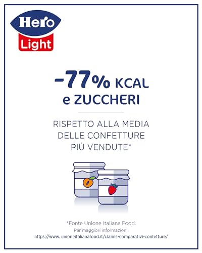 Hero Light Confettura light, 8 vasetti da 280 gr, marmellata e confettura extra, frutta di alta qualità, senza conservanti e senza coloranti, pochissime calorie per porzione