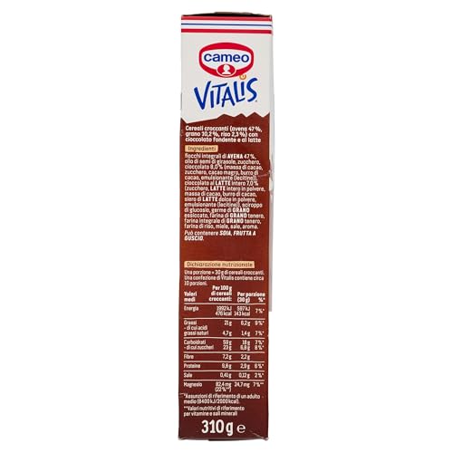Cameo Vitalis Muesli Croccante Double Chocolate, con Fiocchi Integrali di Avena Cioccolato Fondente e al Latte, Cereali Grandi Croccanti e Gustosi, Circa 10 Porzioni, Ricco di Fibre, 310 g