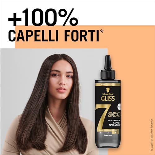 Schwarzkopf Gliss 7 Sec Trattamento Express Riparazione 200ml, Trattamento capelli con Keratina Liquida ed Estratto di Perla Nera, Trattamento alla Cheratina per capelli danneggiati e secchi