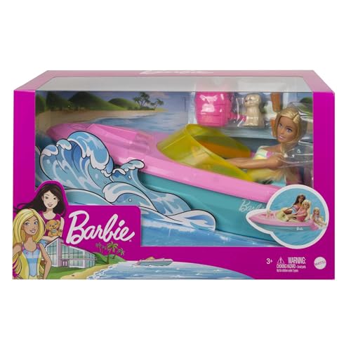 Barbie Boat with Puppy and Accessories - Floating in the Water - Gift for Children from 3 to 7 Years