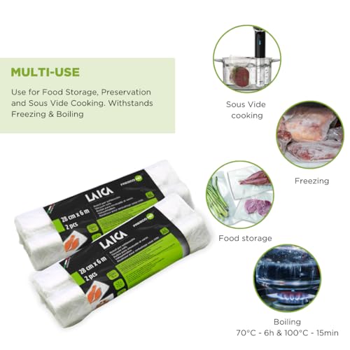 Laica VT3509 Confezione da 2 Rotoli Sottovuoto per Alimenti, Formato 28 x 600 cm