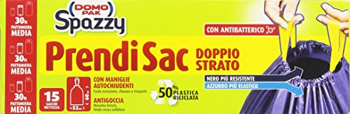 Spazzy - Sacchi in Plastica, Con maniglie Autochiudenti, con Antibatterico Pattumiera Media - 4 confezioni da 15 sacchi [60 sacchi]
