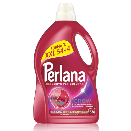 Perlana Detersivo Colorati (58 lavaggi), Detersivo lavatrice liquido per tutti i capi colorati, Detersivo colorati per pulizia delicata e colori e fibre rinnovati