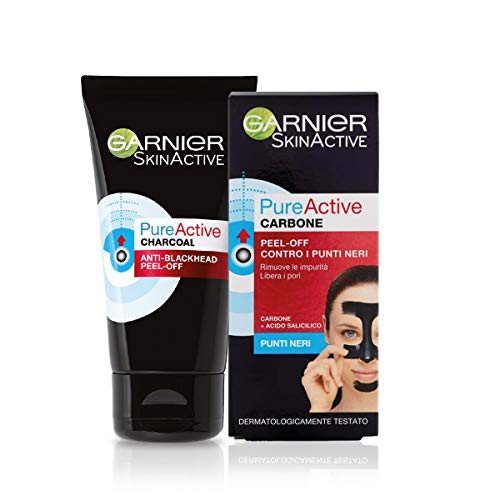 Garnier Maschera Peel-Off Pure Active Charcoal, Gel Detergente Arricchito con Carbone e Acido Salicidico, per La Zona T, Anti Imperfezioni e Punti Neri, 50ml