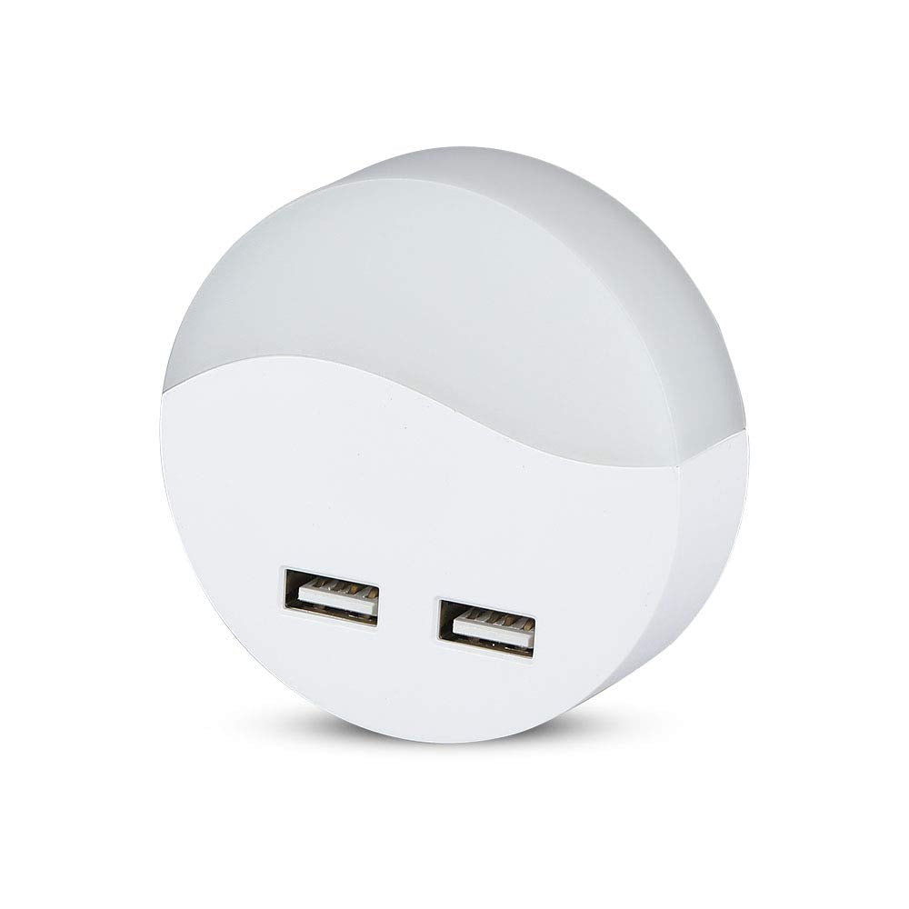 Punto luce 0,45W led night light segnapasso chip samsung con sensore crepuscolare + porte USB IP20 (Luce Neutra 4000K, Rotondo)