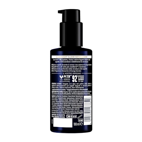 Schwarzkopf Gliss Night Elixir Siero Riparazione Notturna 100ml, Siero capelli con HAPTIQ System ed Estratto di Perla Nera, Prodotti per capelli danneggiati e secchi
