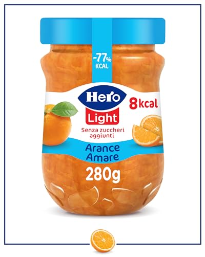 Hero Light Confettura light, 8 vasetti da 280 gr, marmellata e confettura extra, frutta di alta qualità, senza conservanti e senza coloranti, pochissime calorie per porzione