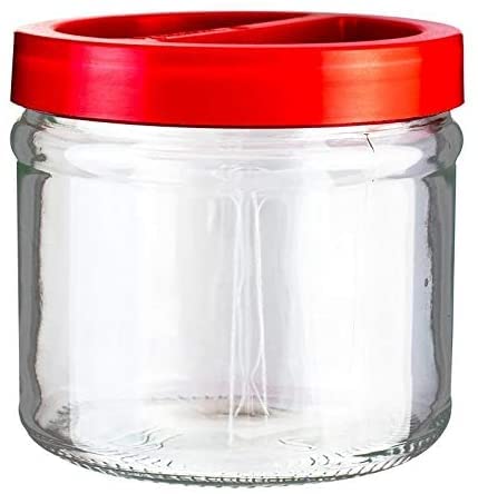 VETRERIA BORGONOVO Vaso Ortes 1 kg Barattolo Vetro Largo Tappo A Vite per Conserve Sott Olio Aceto CC.1000 D.14, Red, One Size