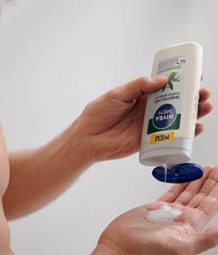 NIVEA MEN Sensitive Pro Doccia Shampoo, Doccia schiuma uomo delicato per corpo, viso e capelli, Shampoo uomo per pelli sensibili con Olio di Semi di Canapa, 1 x 250 ml