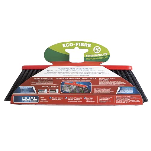 TONKITA | Dual Scopa per Interni, Setole Semi-Rigide Fitte e Inclinate, Cattura Polvere Capelli e Briciole, Made in Italy