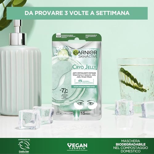 Garnier SkinActive Maschera Occhi Hyaluronic Cryo Jelly, Anti-Fatica con Acido Ialuronico, Mentolo e Glicerina, Formula Effetto Ghiaccio, 5 g
