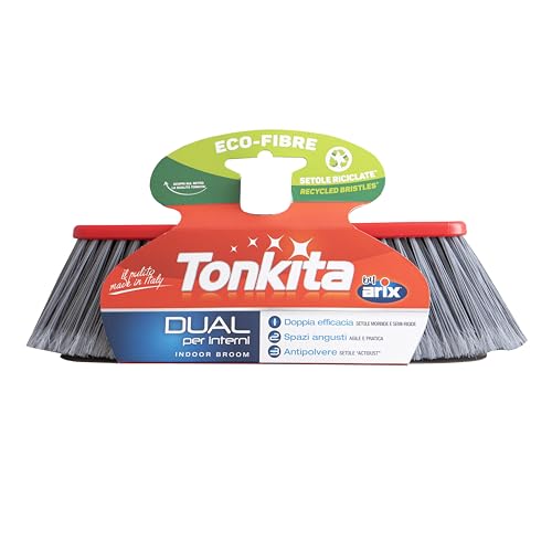 TONKITA | Dual Scopa per Interni, Setole Semi-Rigide Fitte e Inclinate, Cattura Polvere Capelli e Briciole, Made in Italy