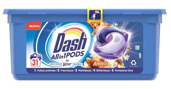 Dash Ecodosi Detersivo Bucato Lavatrice All in 1 Ambra, 1 confezione da 31 Pods