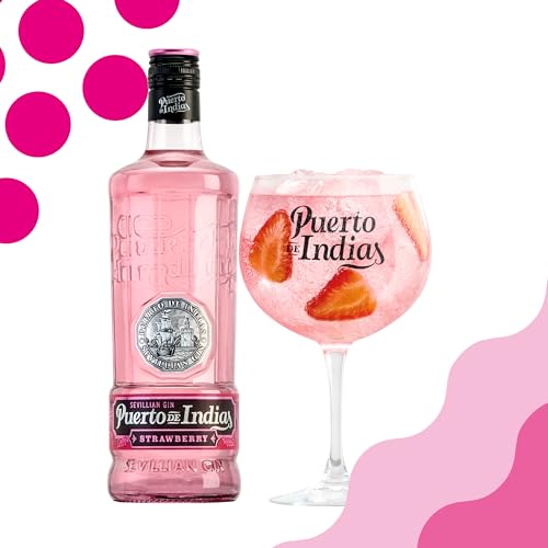 Gin Puerto de Indias - Strawberry Premium Gin - Ginebra Rosa con Fresas Naturales - 70cl - 37.5%