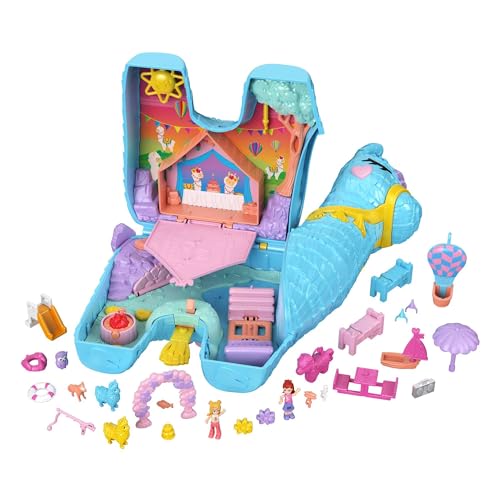 Polly Pocket - Festa Unicorno, playset con 2 mini bambole e cuccioli, include 25+ accessori tra cui una mini pignatta e una mongolfiera, giocattolo