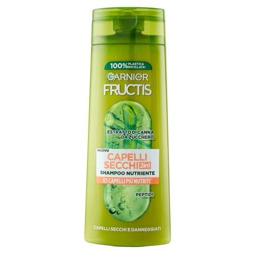 Garnier Fructis Shampoo Nutriente 2in1, Per Capelli Secchi e Danneggiati, Azione Riparatrice, Con Estratto di Canna da Zucchero, 250 ml