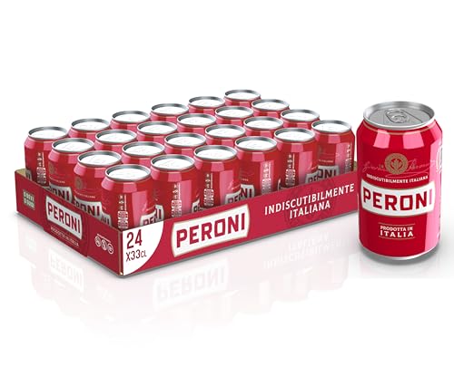 Peroni Birra, Cassa con 24 Birre in Lattina da 33 cl, 7.92 L, Birra Lager con Malto 100% Italiano dal Gusto Moderatamente Amaro, Gradazione Alcolica 4.7% Vol