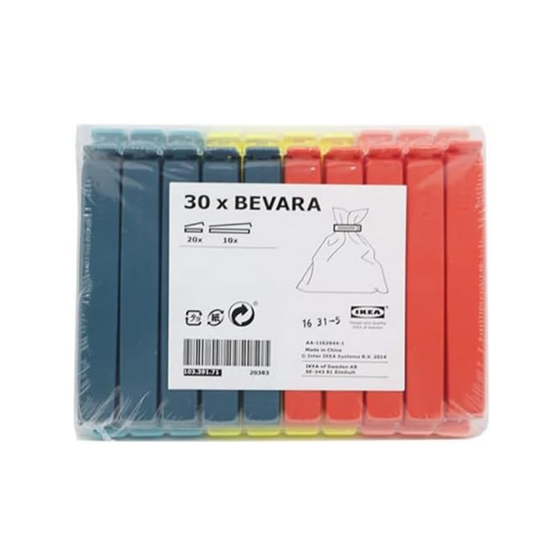 Ikea 103.391.71 Bevara - Clip per chiudere sacchetti, 30 pezzi, colori vari, misure varie