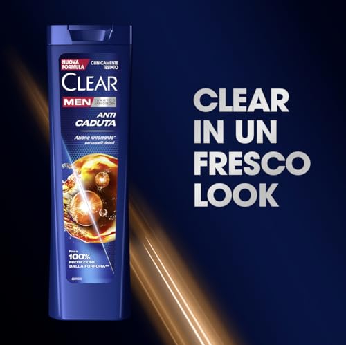 Clear Shampoo Anticaduta, Shampoo Antiforfora Uomo con Niacinamide ed Estratti di Ginseng, Shampoo Azione Rinforzante* per Capelli Fragili, Fino a 100% Protezione dalla Forfora*, Formato 225ml